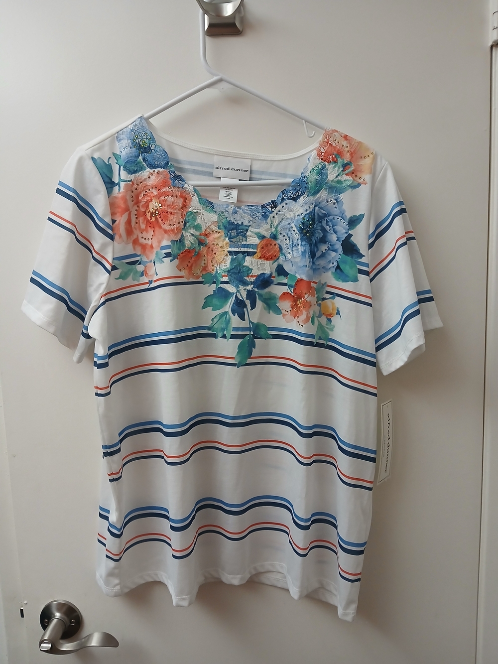 Alfred Dunner White Short-Sleeve Floral & Striped Tee